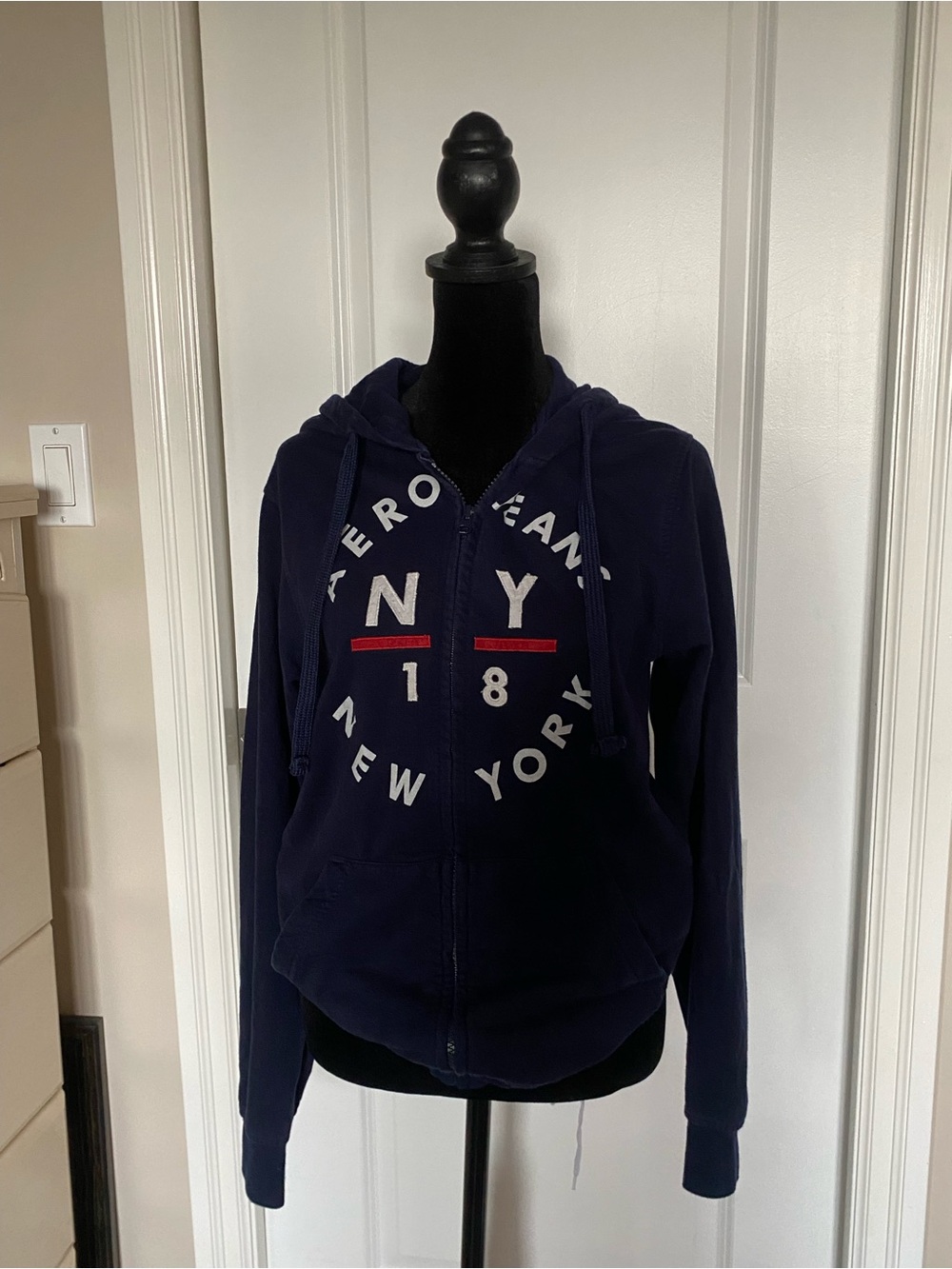Aeropostale Navy Zip-Up Hoodie with White & Red Logo